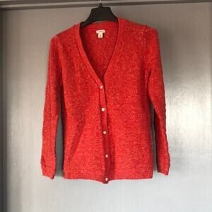 L.L. Bean Red Cotton V-Neck Cardigan Long Sleeve Sweater Button Front Size M